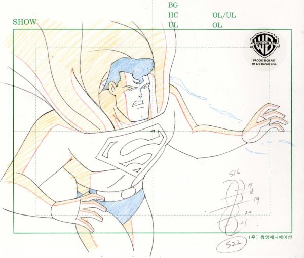 Superman the Animated Series Original Production Drawing: Superman on Sale