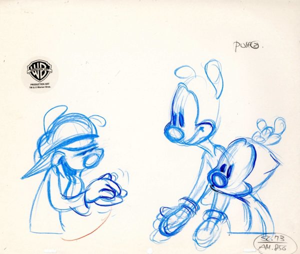 Animaniacs Original Production Drawing:  Yakko, Wakko, and Dot Online