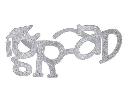 Grad Shaped Silver Plastic Glitter Glasses 4in x 9in on Sale