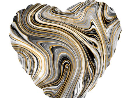 Black Heart Marblez Foil Balloon 45cm For Discount