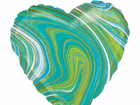 Blue Green Heart Marblez Foil Balloon 45cm Online Hot Sale